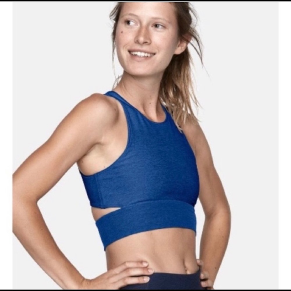 Outdoor voices slash back deep blue crop top